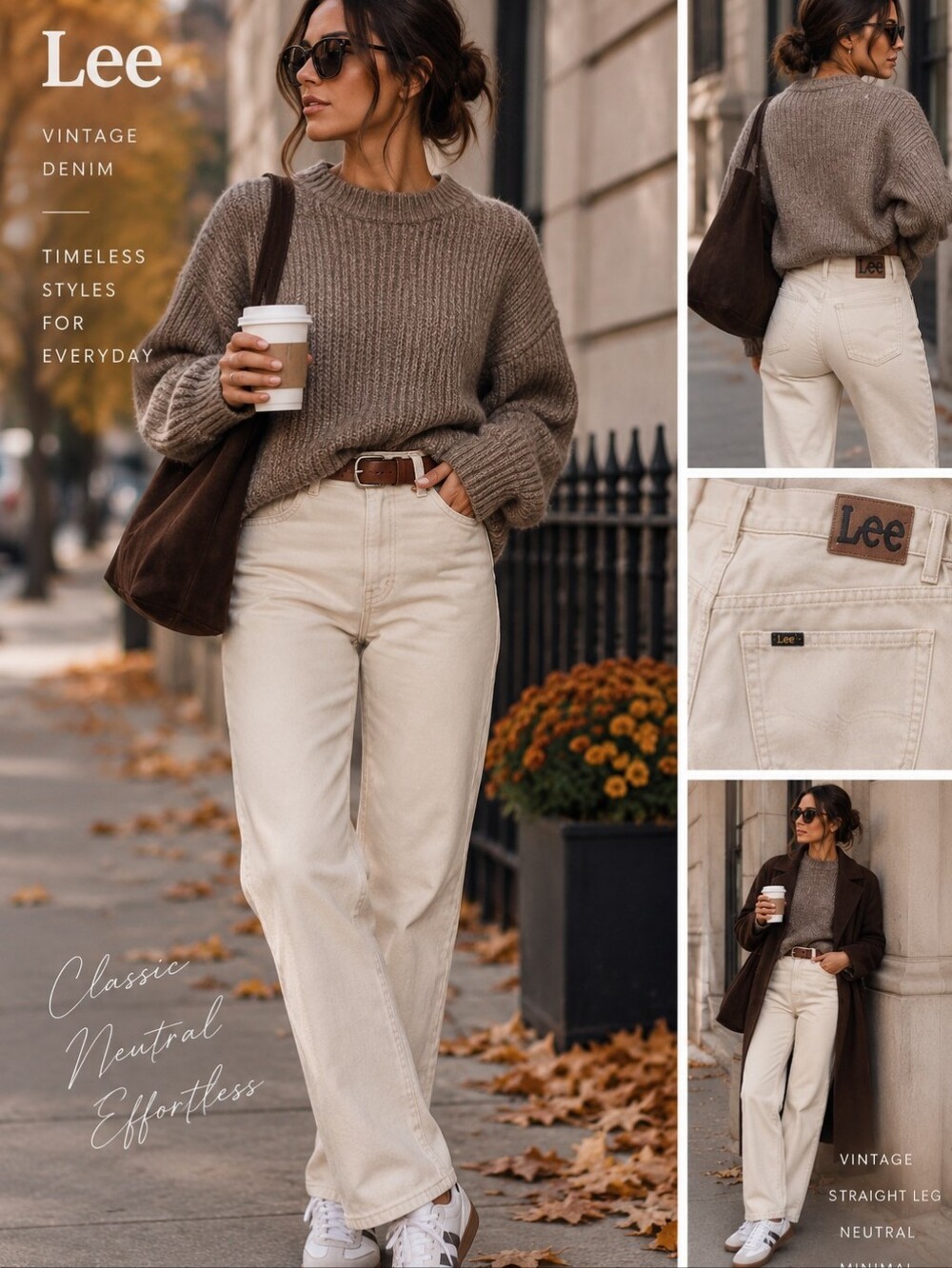 Vintage Lee Cream Jeans | 90s Straight Leg | High Rise | Beige Denim | W34